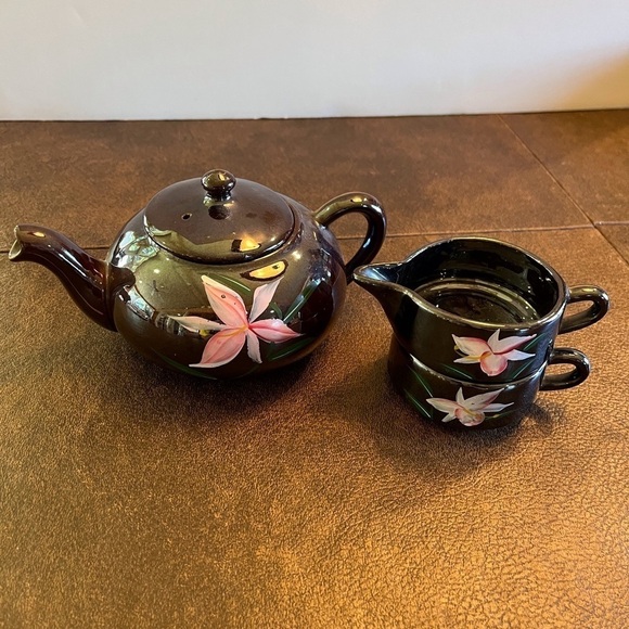Vintage Stackable Brown Betty Teapot for one with Creamer and Sugar Bowl - Picture 10 of 15